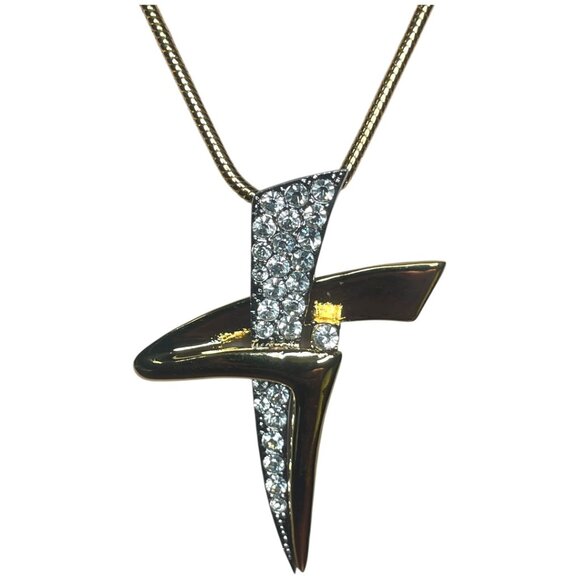 Vintage Goldtoned & Crystal Necklace on Snake Chain 17 1/2 - Picture 3 of 13